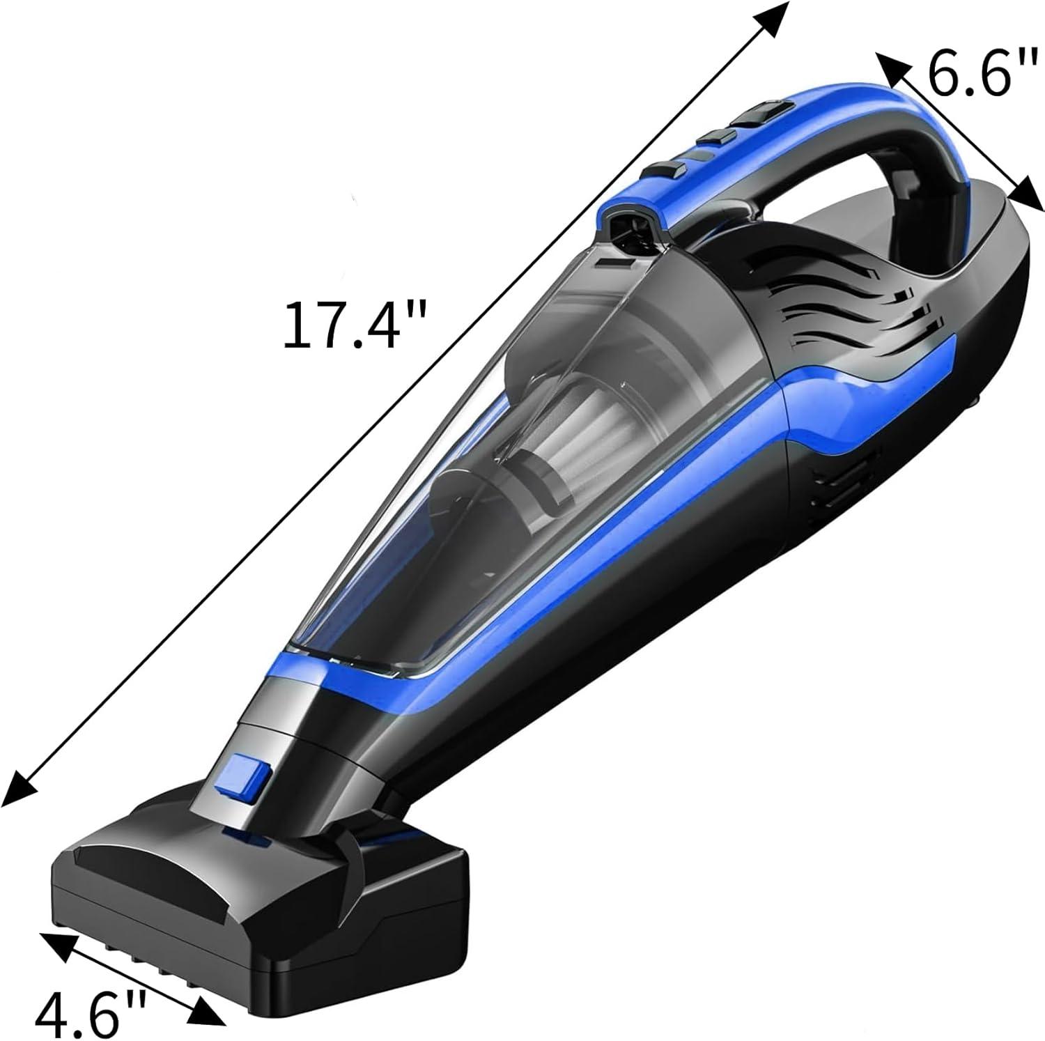imagePet Hair Handheld Vacuum Car Vacuum Portable Cordless Rechargeable with Reusable Filter and Motorized Brush for Carpet Couch ampamp Stairs Red 174quotX 46quotX 66quotBlue