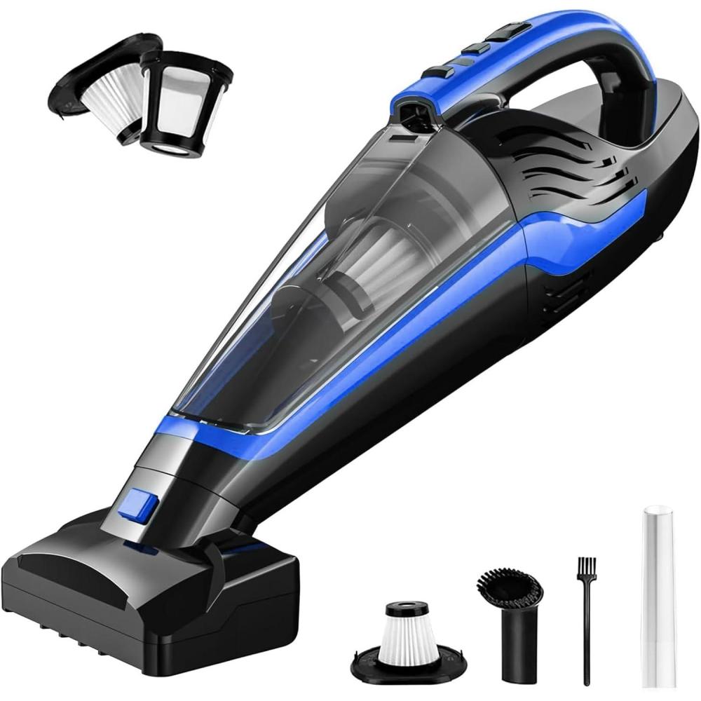 imagePet Hair Handheld Vacuum Car Vacuum Portable Cordless Rechargeable with Reusable Filter and Motorized Brush for Carpet Couch ampamp Stairs Red 174quotX 46quotX 66quotBlue