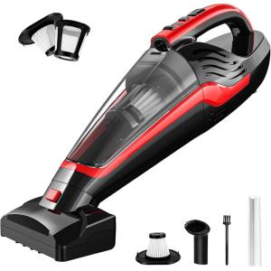 imagePet Hair Handheld Vacuum Car Vacuum Portable Cordless Rechargeable with Reusable Filter and Motorized Brush for Carpet Couch ampamp Stairs Red 174quotX 46quotX 66quotRed